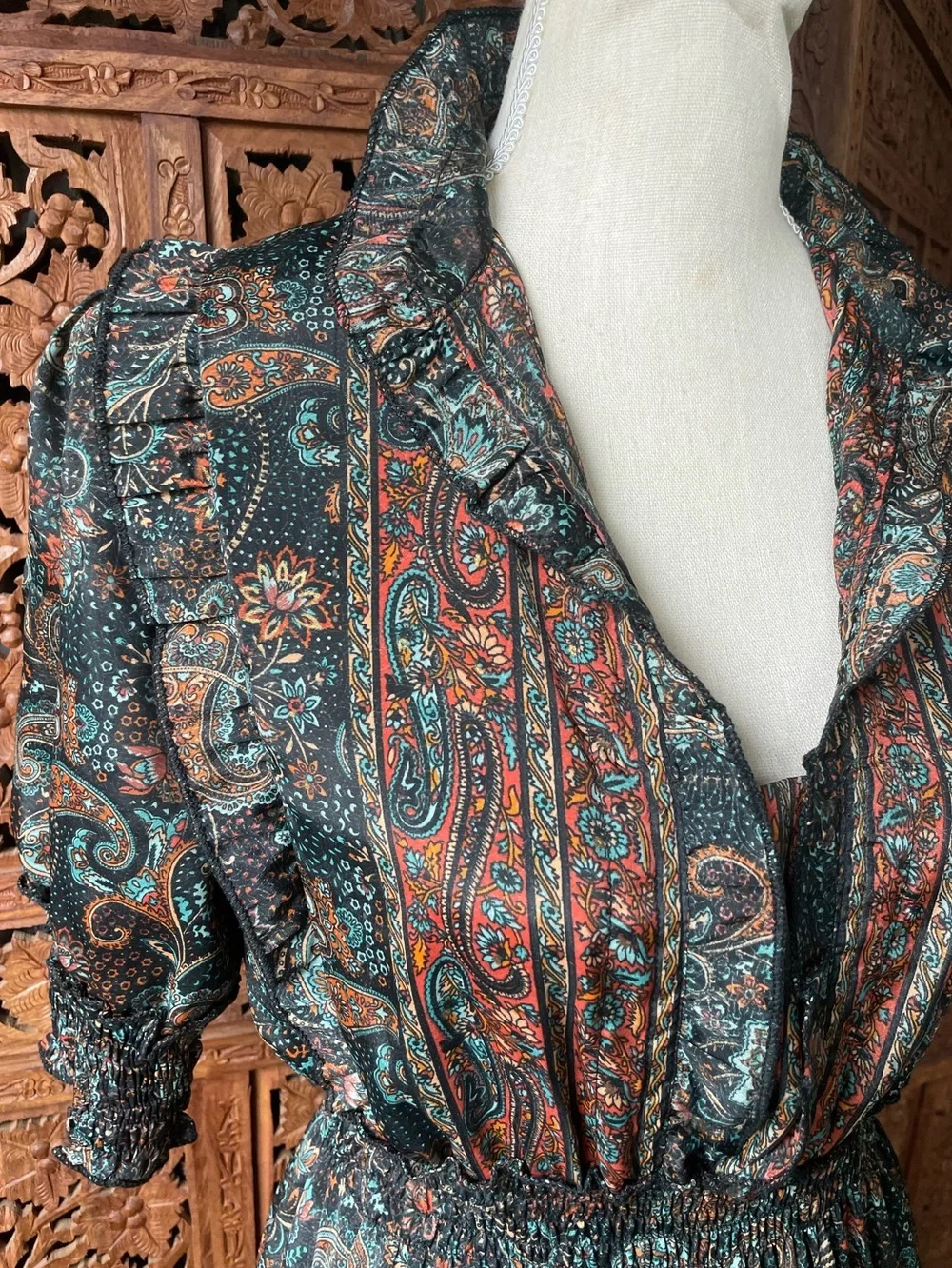 Vintage Boho Festival Western Paisley Tiered Ruffle Maxi Dress - Picture 11 of 16